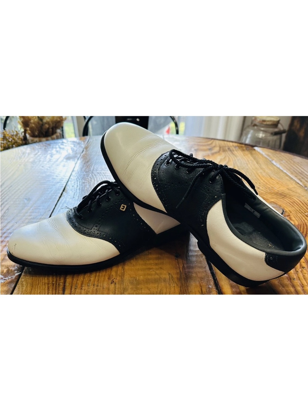 FootJoy SoftJoys Mens 11M Black & White Leather Saddle Golf Shoes Classic Sport